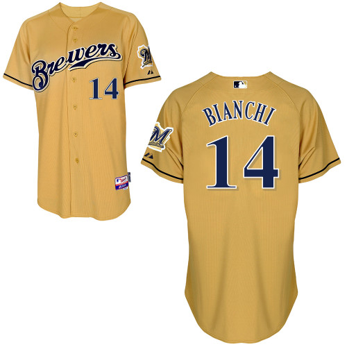 Jeff Bianchi #14 mlb Jersey-Milwaukee Brewers Women's Authentic Gold Baseball Jersey